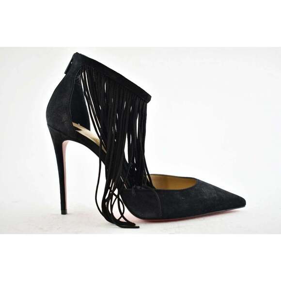 Christian Louboutin Courtain 100 Black Fringe Ankle Strap Sandal Heel Pump 36 - Picture 2 of 12